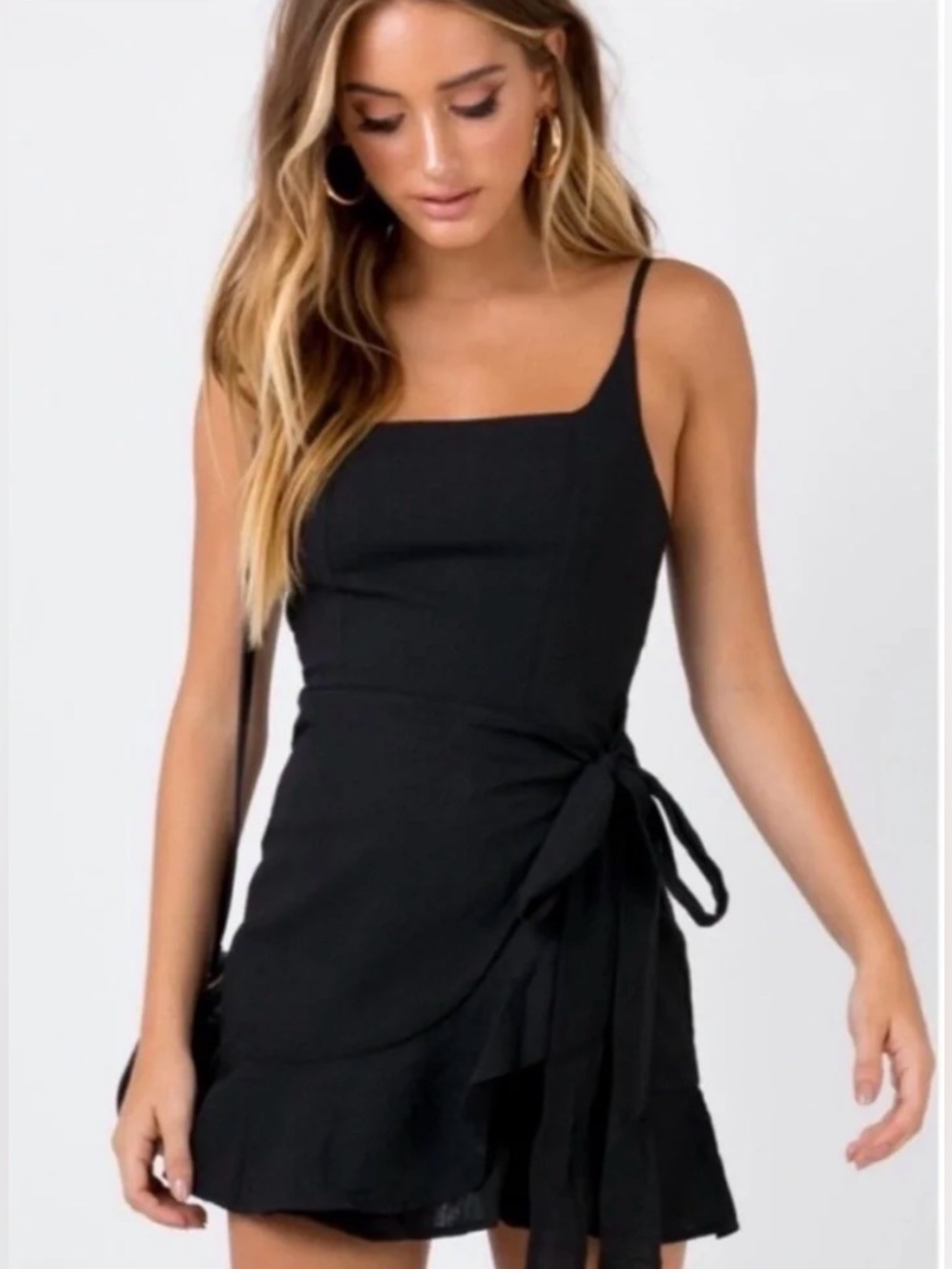 Lucy In The Sky Sleeveless Black Wrap Around Mini Dress | Black | Size Medium